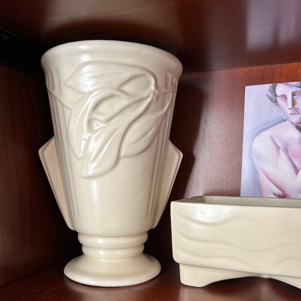 Large Matte White Art Deco Vase